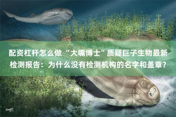 配资杠杆怎么做 “大嘴博士”质疑巨子生物最新检测报告：为什么没有检测机构的名字和盖章？