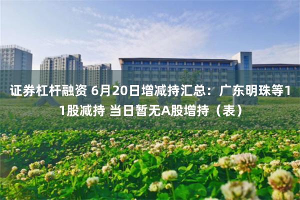 证券杠杆融资 6月20日增减持汇总：广东明珠等11股减持 当日暂无A股增持（表）