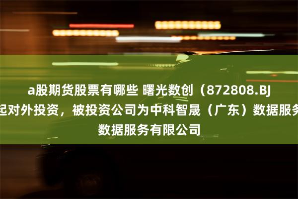 a股期货股票有哪些 曙光数创(872808.BJ)新增一起对外投资,被投资公司为中科智晟(广东)数据服务有限公司
