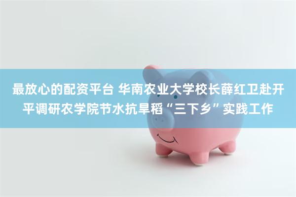 最放心的配资平台 华南农业大学校长薛红卫赴开平调研农学院节水抗旱稻“三下乡”实践工作